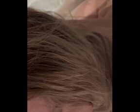 Hot blond babe gives a deep, slobbery blowjob while in the bathtub